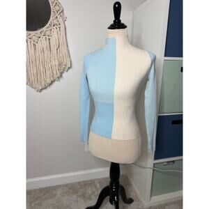 & Other Stories Blue Cream Colorblock Ribbed Turtleneck Mock Neck Sweater XS